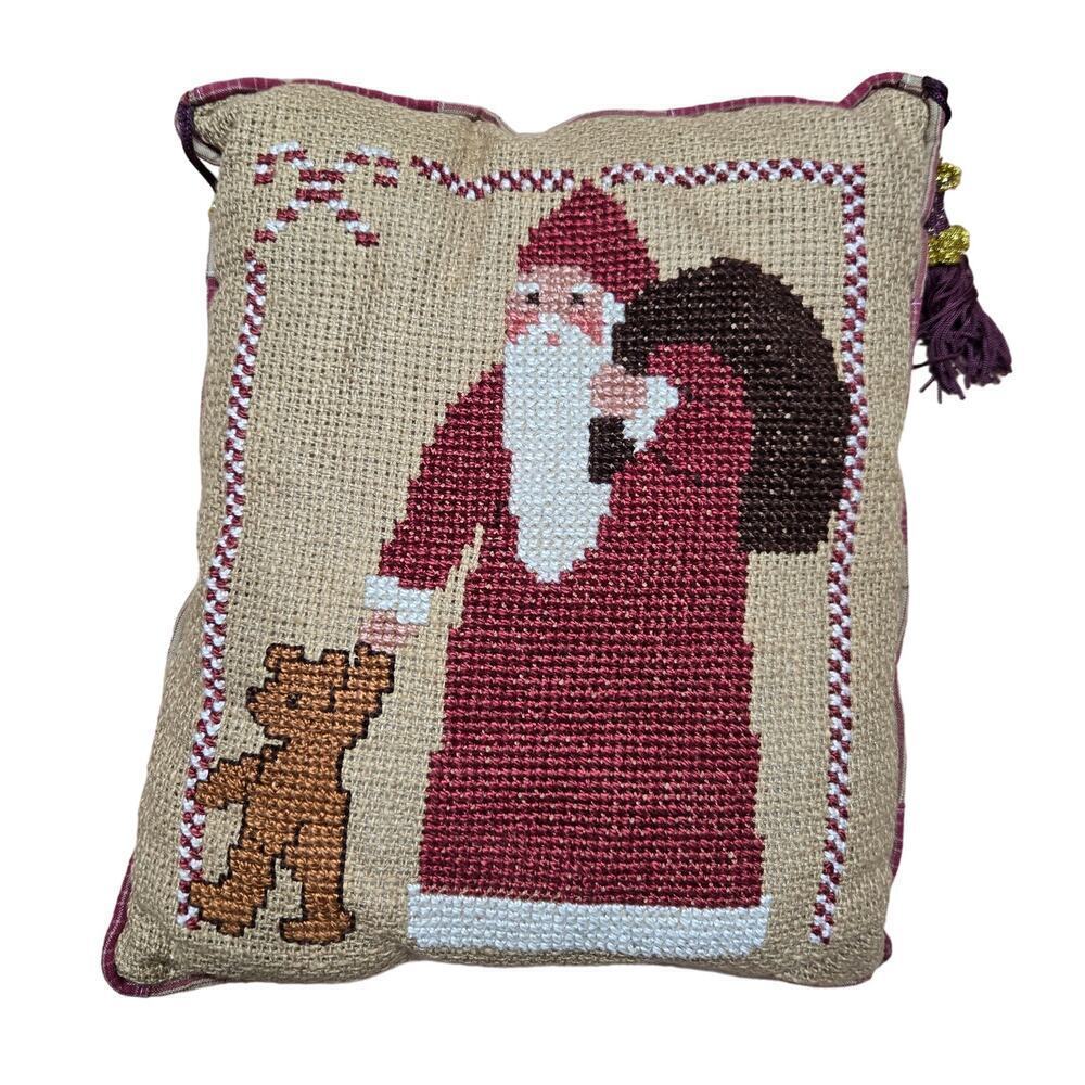 Prairie Schooler Santa 1994 CrossStitch Pillow Christmas Handmade Vintage